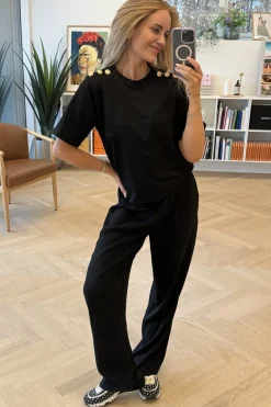 Discount Valentin Studio Gold Button Casual T-shirt Black