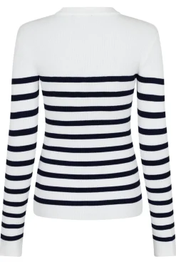 Clearance Valentin Studio Gold Button Knit Blouse Navy Stripe