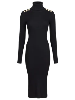Sale Valentin Studio Gold Button Knit Roll Dress Black