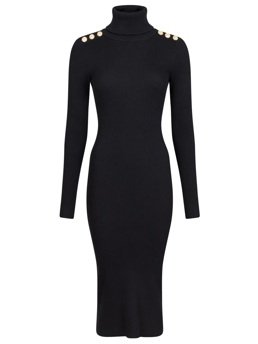 Sale Valentin Studio Gold Button Knit Roll Dress Black