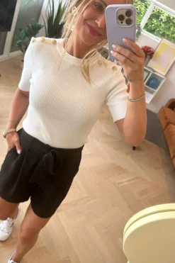 Best Valentin Studio Gold Button Knit T-shirt Off White