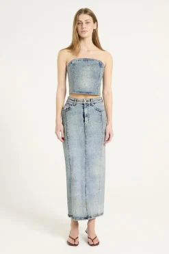 Clearance Gestuz Gzzorah Long Skirt 104609 Mid Blue Washed