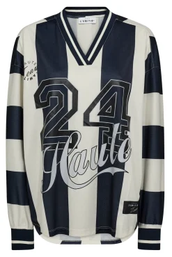 Discount Haute L'Amitié Haute 24 Stripe Blouse HL10419 Navy/ Pearl
