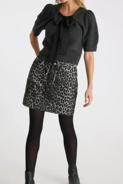 Hot Neo Noir Henrietta Leopard Skirt Grey Leopard