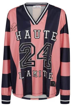 New Haute L'Amitié Hl24 Stripe Football Blouse HL10484 Navy/Pink