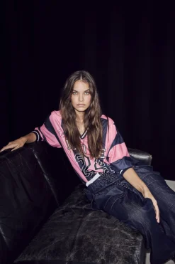 New Haute L'Amitié Hl24 Stripe Football Blouse HL10484 Navy/Pink