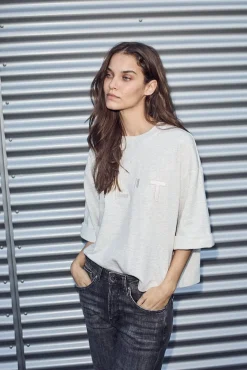 Sale Haute L'Amitié Hlt Ss Logo Sweat HL10171 Pearl Melange