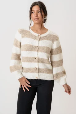 Best BYIC Idunic Cardigan 8075 Beige White Stripes