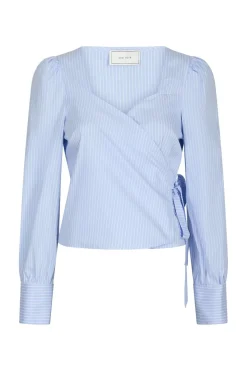 Sale Neo Noir Isabel Stripe Wrap Blouse 163129 Light Blue