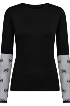 Discount Liberte Isa-Ls-Lace-Sleeve-Blouse Black Bow