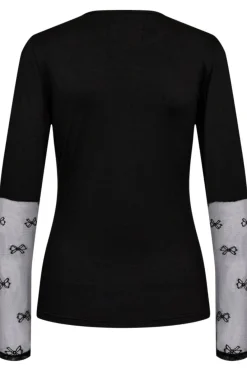 Discount Liberte Isa-Ls-Lace-Sleeve-Blouse Black Bow
