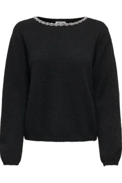 Discount JDY alva Life L/S Embellish Pullover Knt 4907581 Black Silver Embellishment