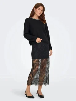 Discount JDY alva Life L/S Embellish Pullover Knt 4907581 Black Silver Embellishment