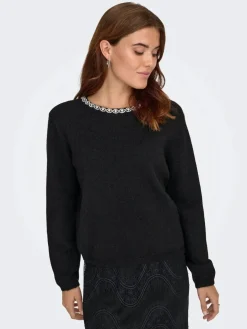 Discount JDY alva Life L/S Embellish Pullover Knt 4907581 Black Silver Embellishment