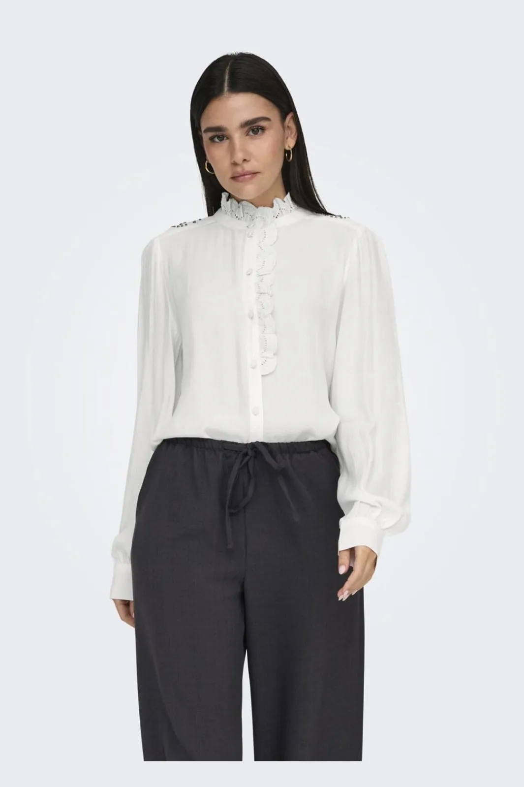 Best JDY amy L/S Frill Shirt 4746806 Cloud Dancer