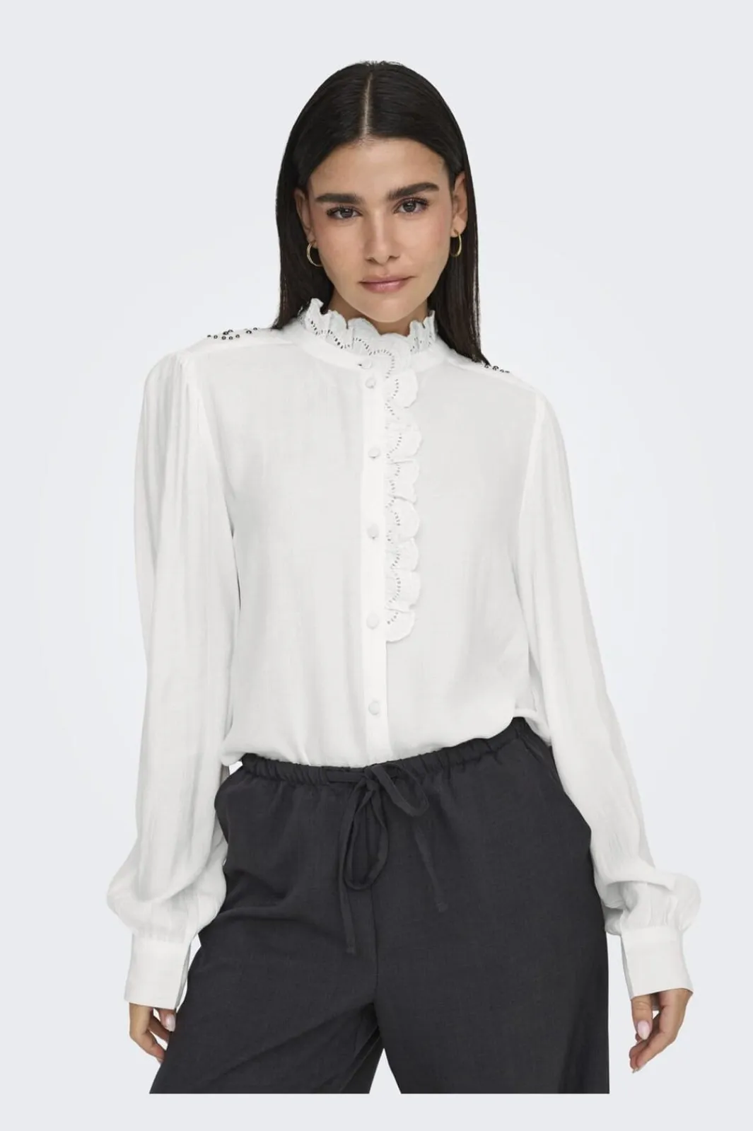 Best JDY amy L/S Frill Shirt 4746806 Cloud Dancer