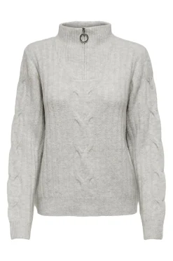 Online JDY andrea L/S Zip Cable Pullove Knt 3764168 Super Light Grey Melange