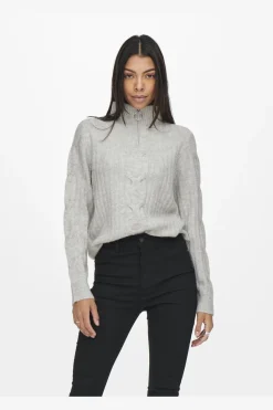 Online JDY andrea L/S Zip Cable Pullove Knt 3764168 Super Light Grey Melange