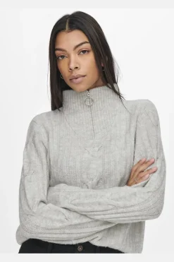 Online JDY andrea L/S Zip Cable Pullove Knt 3764168 Super Light Grey Melange