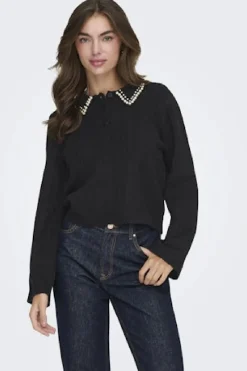 JDY april Life L/S Pearl Collar Pull Knt 4867847 Black White Pearls