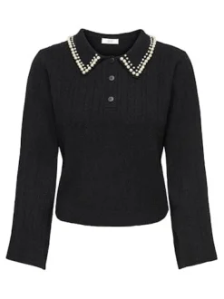 JDY april Life L/S Pearl Collar Pull Knt 4867847 Black White Pearls