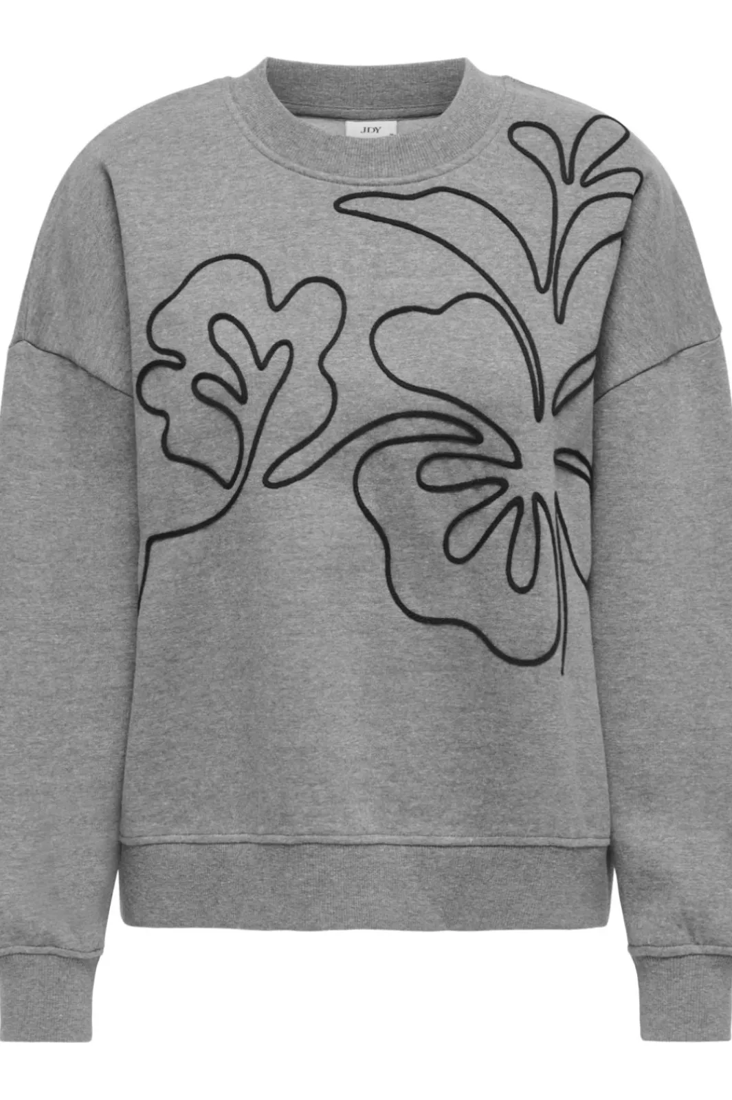 Clearance JDY canoa L/S Emb Sweat 4902517 Medium Grey Melange Emb Black Flower