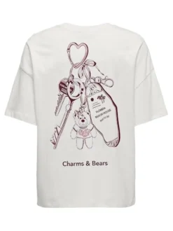 Best JDY carla Front/Back Print T-Shirt 4965613 Cloud Dancer Teddy Bear And Charms