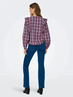 Clearance JDY dolly L/S Check Top 4933633 Fig Black & Total Eclipse
