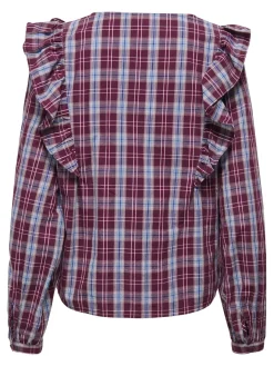 Clearance JDY dolly L/S Check Top 4933633 Fig Black & Total Eclipse