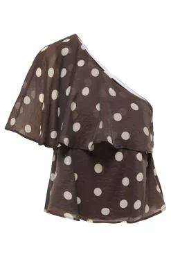 Outlet JDY fay Life One-Shoulder Top 5083204 Chocolate Torte Pristine Dot