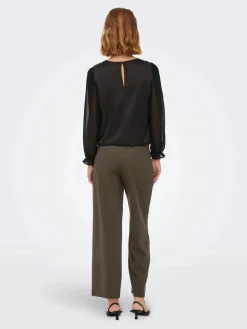 Best JDY geggo Life New Long Pant 4071962 Chocolate Brown Black Buttons
