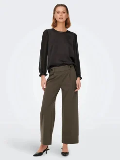 Best JDY geggo Life New Long Pant 4071962 Chocolate Brown Black Buttons