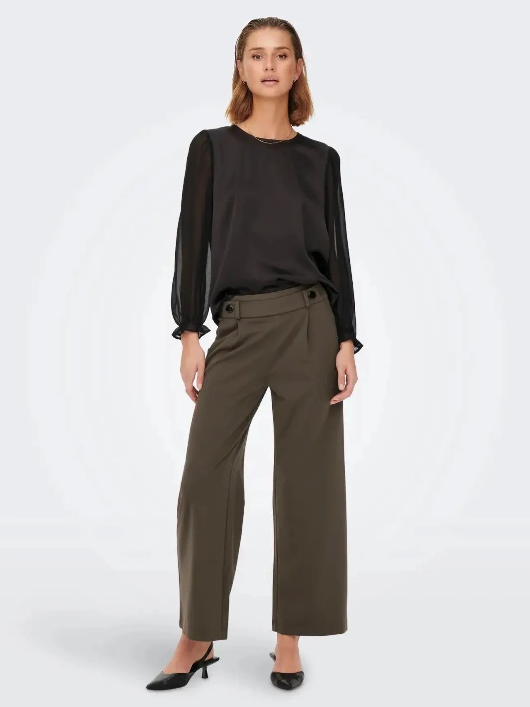 Best JDY geggo Life New Long Pant 4071962 Chocolate Brown Black Buttons
