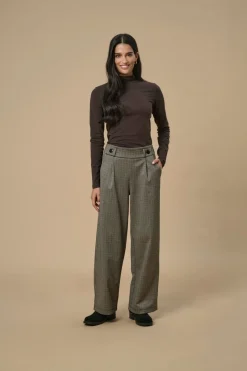 New JDY geggo Mia Long Check Pant 3750952 Cobblestone Mini Check