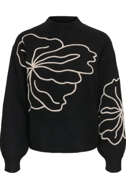 JDY jella L/S Flower Pullover Knt 4907427 Black W. Cement