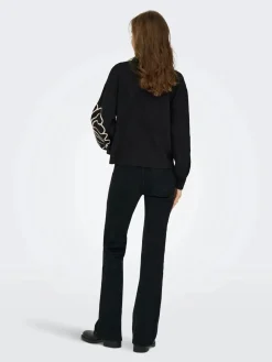 JDY jella L/S Flower Pullover Knt 4907427 Black W. Cement
