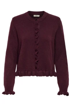 Hot JDY letty L/S On Frill Cardigan Knt 4919270 Maroon Banner Melange
