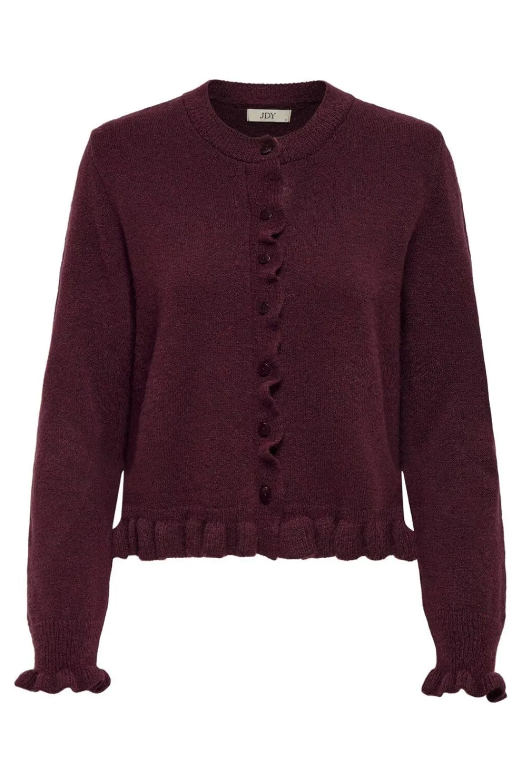 Hot JDY letty L/S On Frill Cardigan Knt 4919270 Maroon Banner Melange
