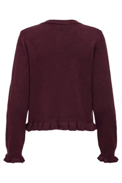 Hot JDY letty L/S On Frill Cardigan Knt 4919270 Maroon Banner Melange