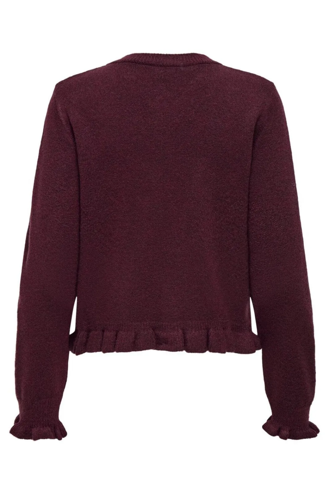 Hot JDY letty L/S On Frill Cardigan Knt 4919270 Maroon Banner Melange