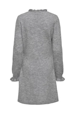New JDY letty L/S V-Neck Frill Dress Knt 4951328 Light Grey Melange