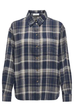 Clearance JDY maddie L/S Loose Check Shirt 4952890 Sky Captain Caribou & Pale Taupe
