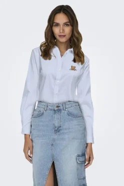 Online JDY mio L/S Embroidery Shirt 4957240 Cashmere Blue Small White