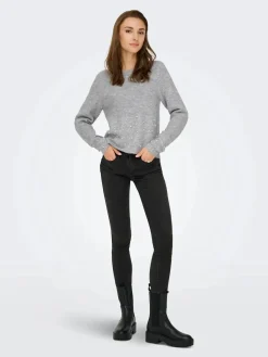Outlet JDY pearl L/S O-Neck Pearl Pullover Knt 4815065 Light Grey Melange White Pearls