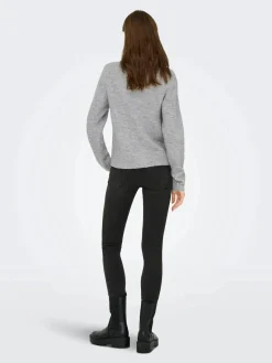 Outlet JDY pearl L/S O-Neck Pearl Pullover Knt 4815065 Light Grey Melange White Pearls