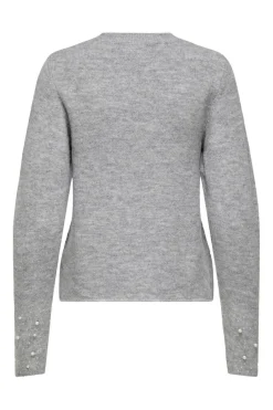 Outlet JDY pearl L/S O-Neck Pearl Pullover Knt 4815065 Light Grey Melange White Pearls