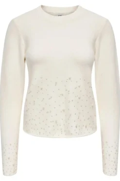 New JDY pearl L/S O-Neck Pearl Pullover Knt 4867973 White Melange W. White Pearls