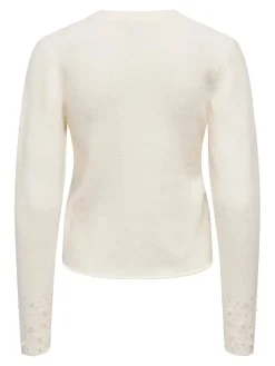 New JDY pearl L/S O-Neck Pearl Pullover Knt 4867973 White Melange W. White Pearls