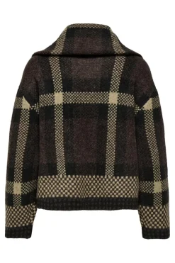 Clearance JDY phoenix L/S 2 Way Zip Jacq Cardi Knt 4876150 Chocolate Torte W. Black/Birch Jacquard