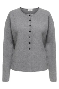 Hot JDY prime Life L/S Waist Button Cardi Knt 4945774 Medium Grey Melange W Black Buttons